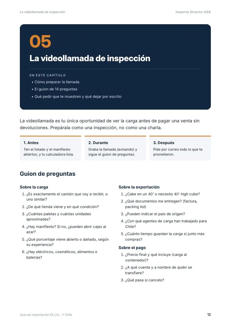 Página de la guía sobre la videollamada de inspección